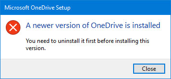 OneDrive error pop-up